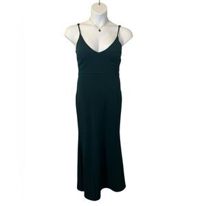 Lulu’s Green midi elegant low v neck spaghetti strap bodycon zip mermaid Dress
